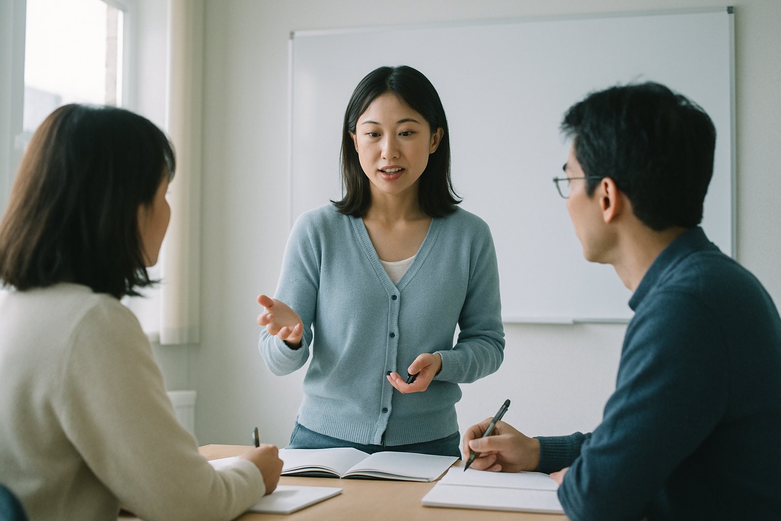 Education consultant discussing course needs with a student